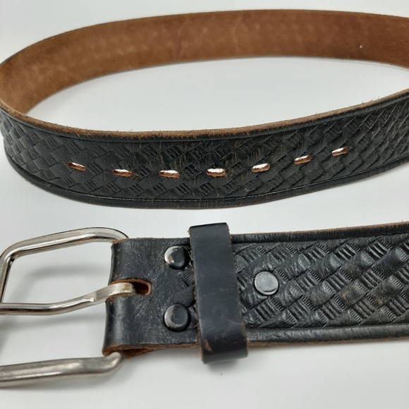 Vintage Top Grain Leather Woven Texture Brown Belt Size 38